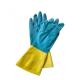Anti Leakage Neoprene Bicolor Industrial Glove Blue Yellow Chemical Cut Resistant