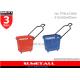Red / Blue 45 Litres Rolling Plastic Shopping Basket With Wheels For Supermarket