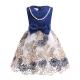 O-Neck Satin Girl Dress Embroidered Mesh Dress Dark Blue Pearl Necklace Dresses Disfraz Rapunzel Niña Enfant Girls Winte