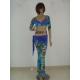 Blue Sweetheart Neckline Tops Long Dress Pants Ladies 2 Piece Dance Costumes