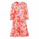 OEM maufactory  Oil Painting Rose Printed Pleated V Neck Polyester Short Sleeve Dress
