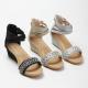 BS172 Fashion Sandals Women'S European And American Rhinestone Cross Strap Back Zipper Wedge Heel Mid-Heel Women'S Shoes