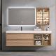 Stereoscopic Mirror Bathroom Vanity Units , Ceramic Wood Basin Cabinet