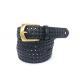 Black Color Mens Woven Leather Belt With Single Prong Buckle Zinc Alloy