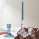 Blue Depression Tapered Color Glass Candle Holder Pressed Diamond Pattern
