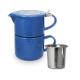 Ceramic teapot set with stainless steel infuser and lid glossy glaze stoneware