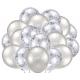 Silver Balloons + White Balloons + Confetti Balloons w/Ribbon | Rosegold Balloons for Parties