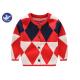 Diamond Jacquard Boys Cardigan Sweater Round Neck Contrast Color Kid Knitwear