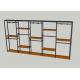 Metal Tube Wooden Shelf Garment Display Stands For Chain Stores Easy Assembly