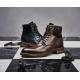Comfortable Mens Leather Dress Boots Soft Coffee And Blue Vintage Shoes