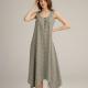 Yarned Dyed Linen Sleeveless Dress with Square Neck