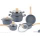 Die casting stone marble coating cookware set with with wooden handle