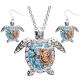Sterling Silver Blue Sea Turtle Pendant Necklace Jewelry for Women Ladies Turtle Animal Earings