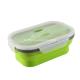 Food grade green color silicone lunch box with spoon and fork collapsible adult student lunch box for school