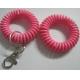 Lovely solid pink color sprial wrist band coil key chain with split ring&thumb metal hook