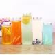 Square Round Insulated Milk Tea Bottles with Handle 0.5kg Weight Screw on Lid