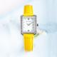 Yellow Leather Strap Analog Dial Watch 24cm Diamond Rectangle Watch Womens 3ATM