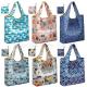 ECO Friendly nylon foldable reusable grocery bag 5 cute designs folding shopping tote bag fits in pocket bagease package