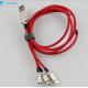 3 In 1 USB Data And Charging Cable Cloth Nylon Braided Red White Color