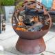 Laser Cut Oxidised Corten Steel Swallows Globe Fire Pit