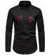 Apparel Custom Factory China Men'S Polyester Blend Casual Long Sleeve Rose Embroidery Square Neck Shirt