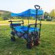 Camping Utility Folding Wagon Cart Beach Trolley With Adjustable Roof Trunk Basket