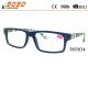 Fashionable reading glasses,power range +1.0 to +4.00,made of plastic frame with pattern in the temple