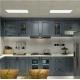 Modern Modular Kitchen Cabinets With Glass Door Upper Cabinet And Light Blue Color Finish