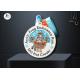 Frog And Snow Relief Custom Race Medals Spray White With Sublimated Ribbon