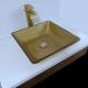400m Washroom Basin Sink Square Vessel Smooth Brushed Gold Tempered Glass