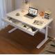 Height Adjustable Coffee Table with Storage White Wooden Manual Computer Gaming Desk