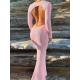 Wool Woven Open Back Maxi Dress Sexy Hollow Net Hole Long Sleeve Backless Dress