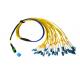 24 Cores Fanout MPO Fiber Optic Patch Cord Single Mode Type Yellow Color