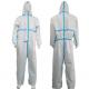 EN14126 Type 4 5 6 Certificate Microporous Hooded Coverall With Blue Strip 175 X 140cm