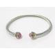 (B-66)Women Jewelry Gold Silver Two Tone Plated with Pink Cubic Zircon Cable Bracelet