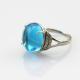 Sterling Silver Cubic Zircon  Ring 12mm x14mm Oval Dome Cut Blue Topaz Ring (R149)