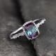 925 Sterling Silver Jewelry Cushion cut Alexandrite Engagement Ring Halo CZ Alexandrite Ring