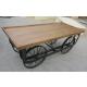 Square Pine Wood Retro Trunk Table Metal Carriage Wheel Bedroom