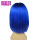 100% Brazilian Colored Bob Wigs Blue In Transparent Lace Straight Texture