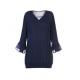 Viscose Fabric Custom Womens Dresses V Neck With Flare Chiffon Sleeve