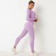 Purple Seamless Yoga Set Clothes Running High Waist Ribbed Long Sleeve Top