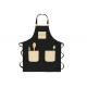 Dark Black Denim Cooking Apron With PU Leather Pockets And Nice Back Tie