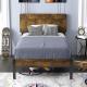Platform Twin Metal Bed Frame With Wood Headboard And iron Slats