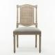 Cane back wooden craved oak linen fabric wedding chair popular for party hire and rental