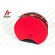 Customized Red Round Makeup Organizer Box , Leather Handle Cosmetic Pouch Bag