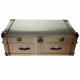 Industrial aviator metal trunk coffee table Aluminium antique steamer trunk silver old trunk table with drawers
