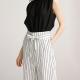 Black Linen Cotton Ladies Casual Tops Yarn Dyed Round Neck Sleeveless Vest