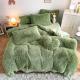 Ins Moss Green Luxury Shaggy Warm Mink Velvet Crystal Bedding Set for Winter Bed Linen