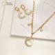 Gold Plated Diamond Star Moon Pendant Hoop Earrings Cuban Link Necklace Set