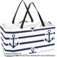 Large Collapsible Utility Tote,Reusable Grocery Shopping Bag Nautical Anchor Ropes Stripes Navy
